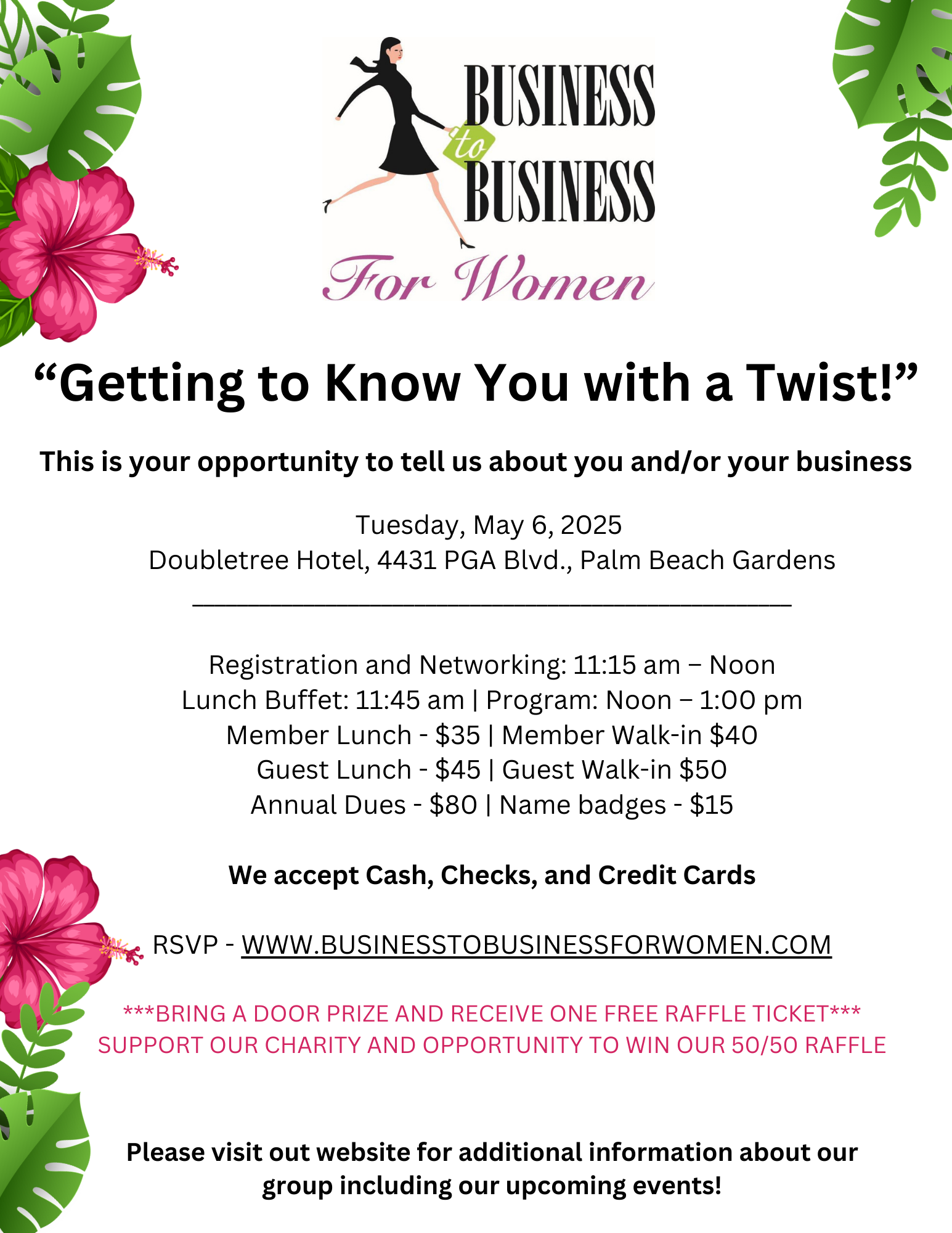 Business to Business For Women Meeting Announcement - May 6, 2025 - Getting to Know You