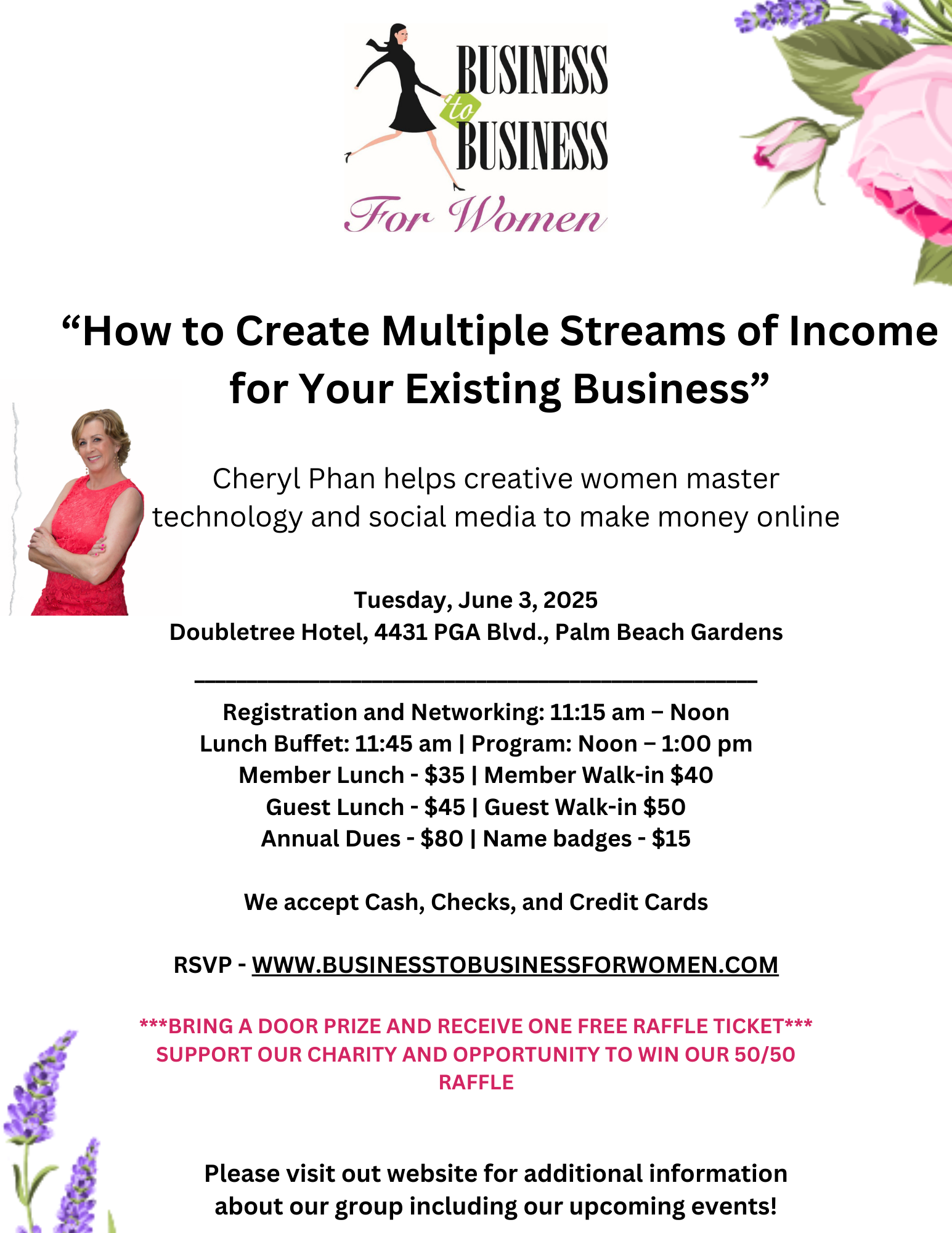 Business to Business For Women Meeting Announcement - June 3, 2025 - Create Multiple Streams of Income Cheryl Phan